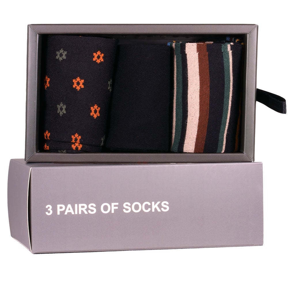 Bambustrumpa 3-pack box svart mönstrad 40/45