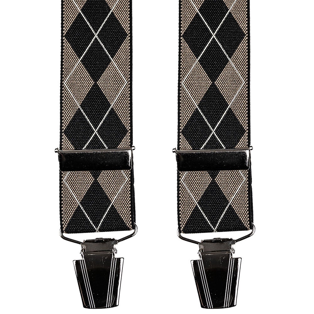 Hängslen Check 30 mm beige/svart