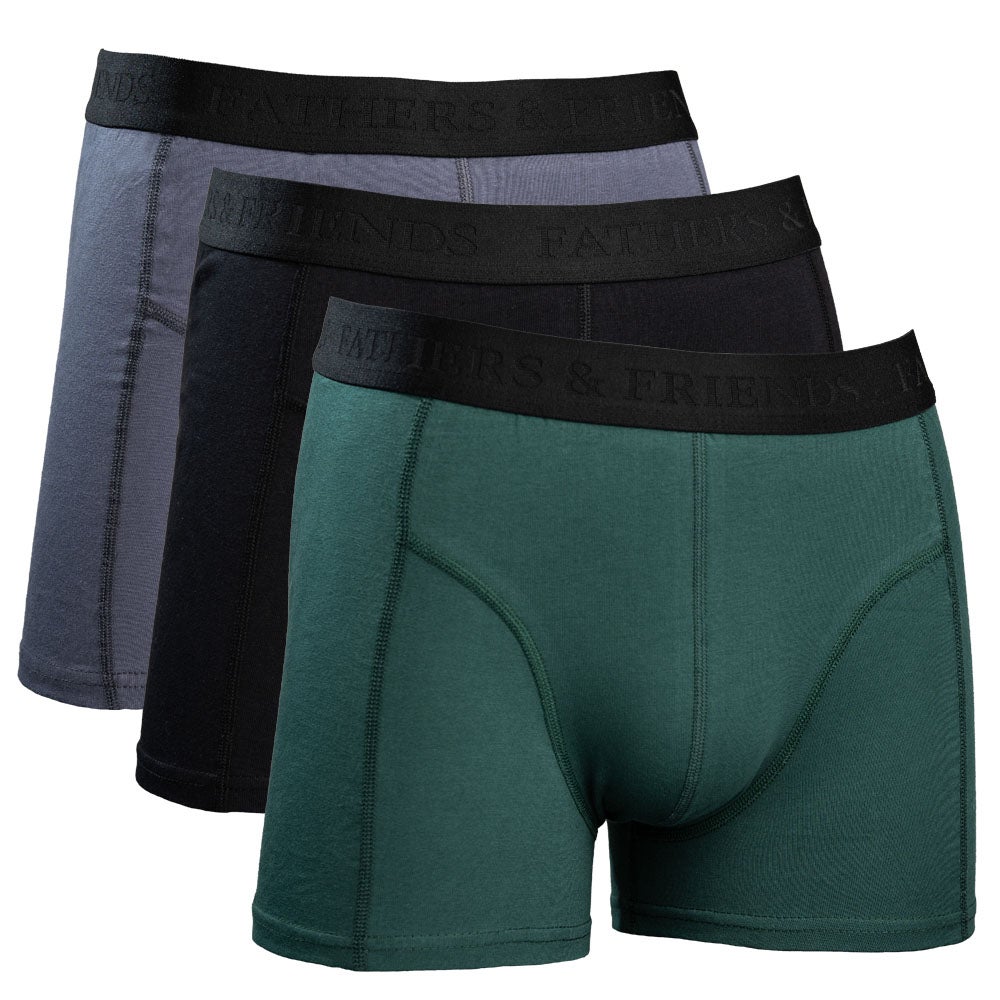 Boxershorts bomull Erik 3-pack grön/svart/grå S