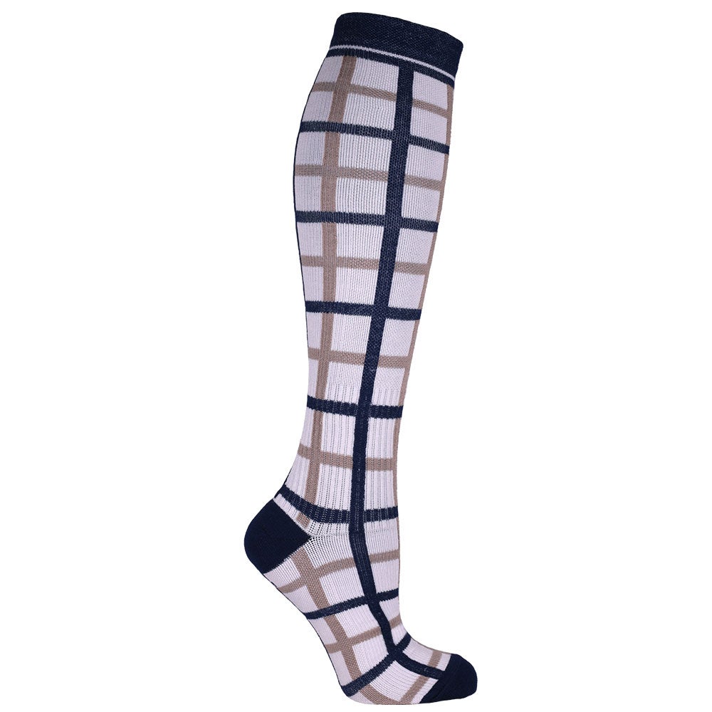 Stödstrumpa beige/marin rutig 36/40