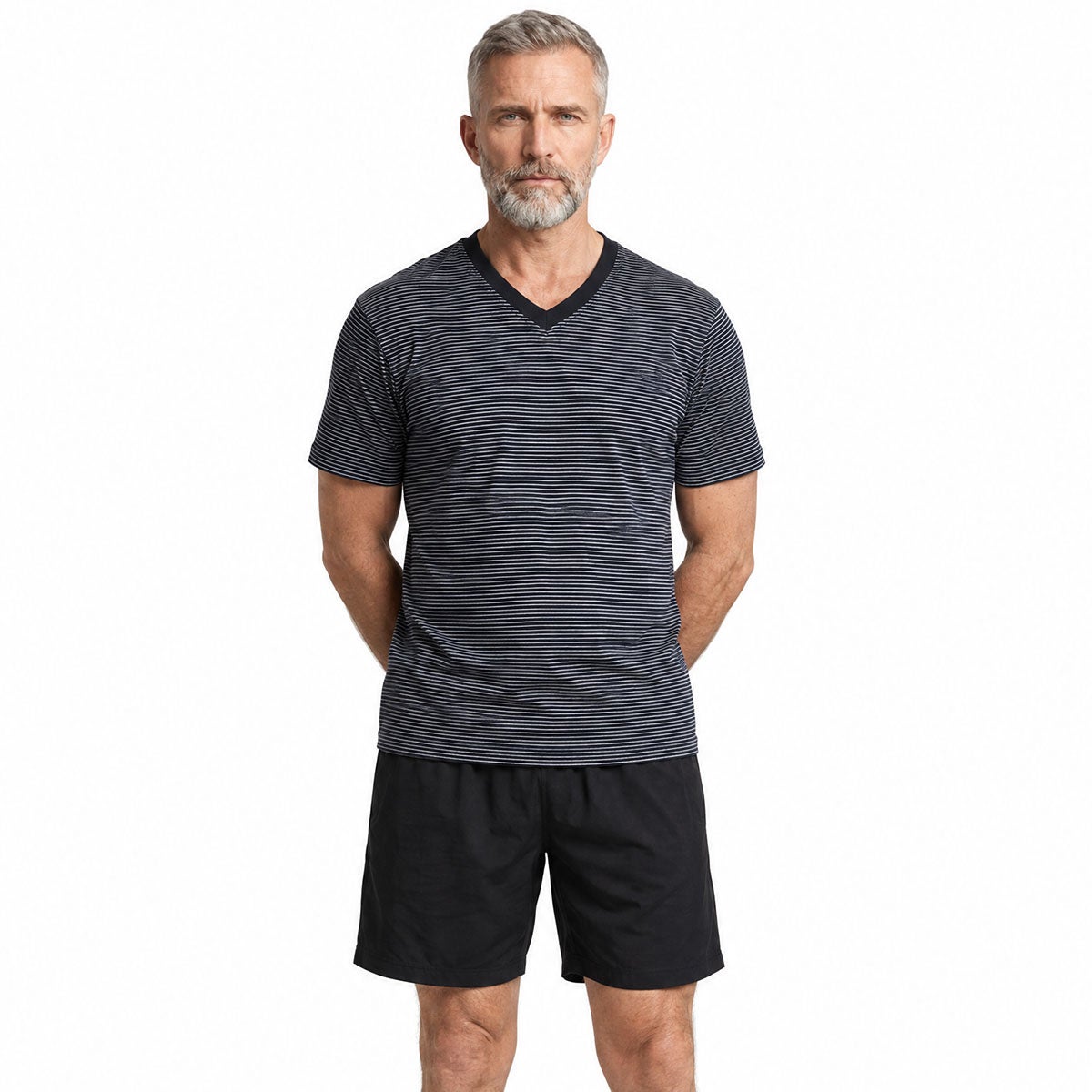 Pyjamas kort ärm svartrandig, S
