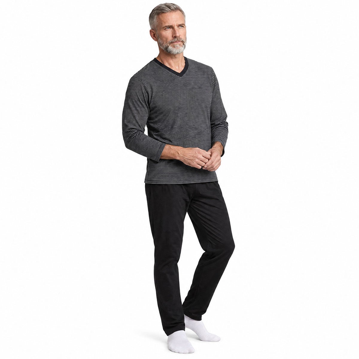Pyjamas lång ärm svartrandig, S